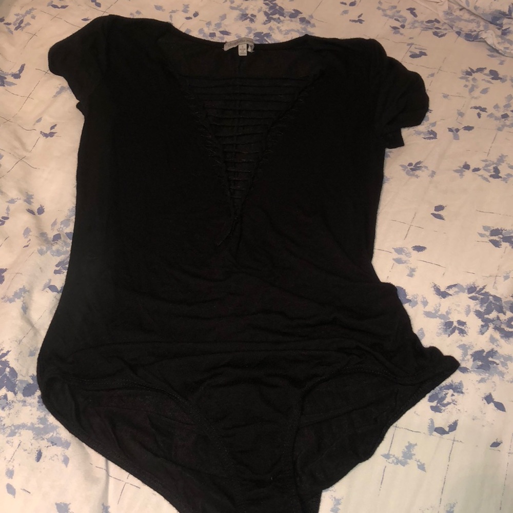 black low v neck body suit